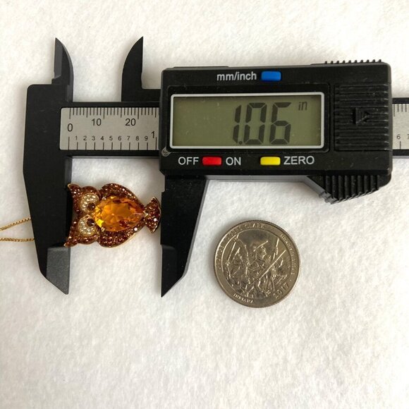 Gold Vermeil Sterling Silver 925 Brown Orange Rhinestone Owl Pendant Necklace - Picture 15 of 16